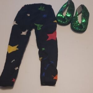 American Girl Doll stretch pants and green shoes